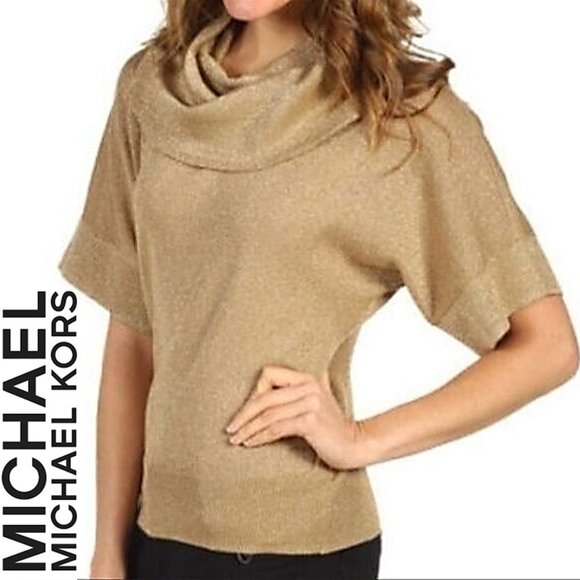 MICHAEL KORS * GOLD SHIMMER SS COWL NECK MEDIUM - Picture 1 of 9